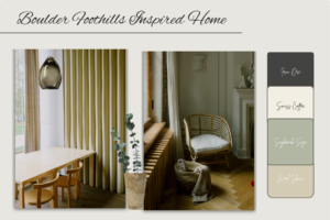 Boulder Foothills Inspired home color palate featuring warm neutrals and nature inspired green and grays by STS Boulder Foothills