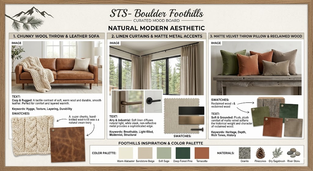 natural modern tactile layering in design by STS-Boulder Foothills